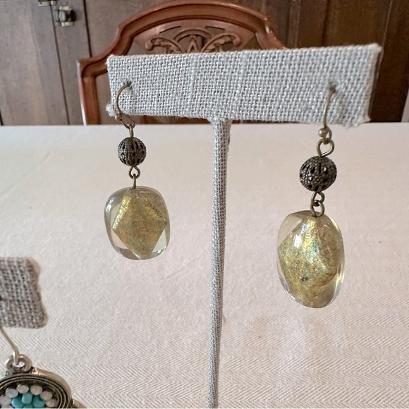 Set of 3 Earrings Green, Pink & Burnished Gold Bohemian Style Collection Bundle - Picture 11 of 12